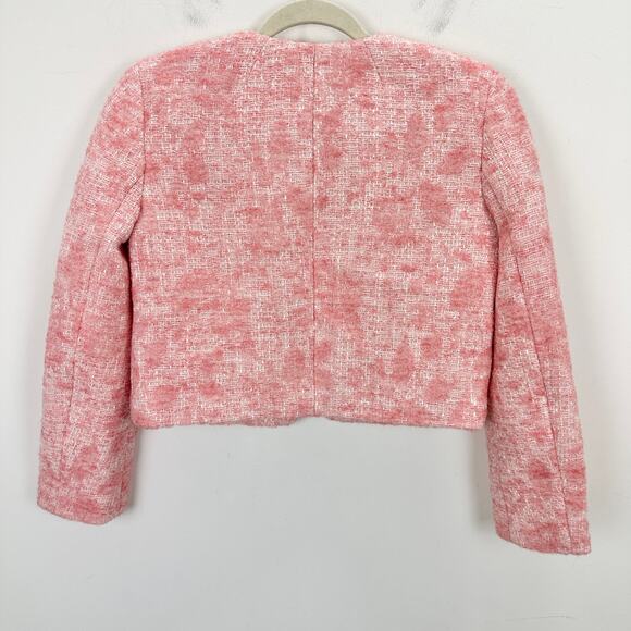 J.Crew Collarless Jacket Italian Tweed Pink Open Cropped Preppy Classic US 0 NWT - Picture 8 of 11